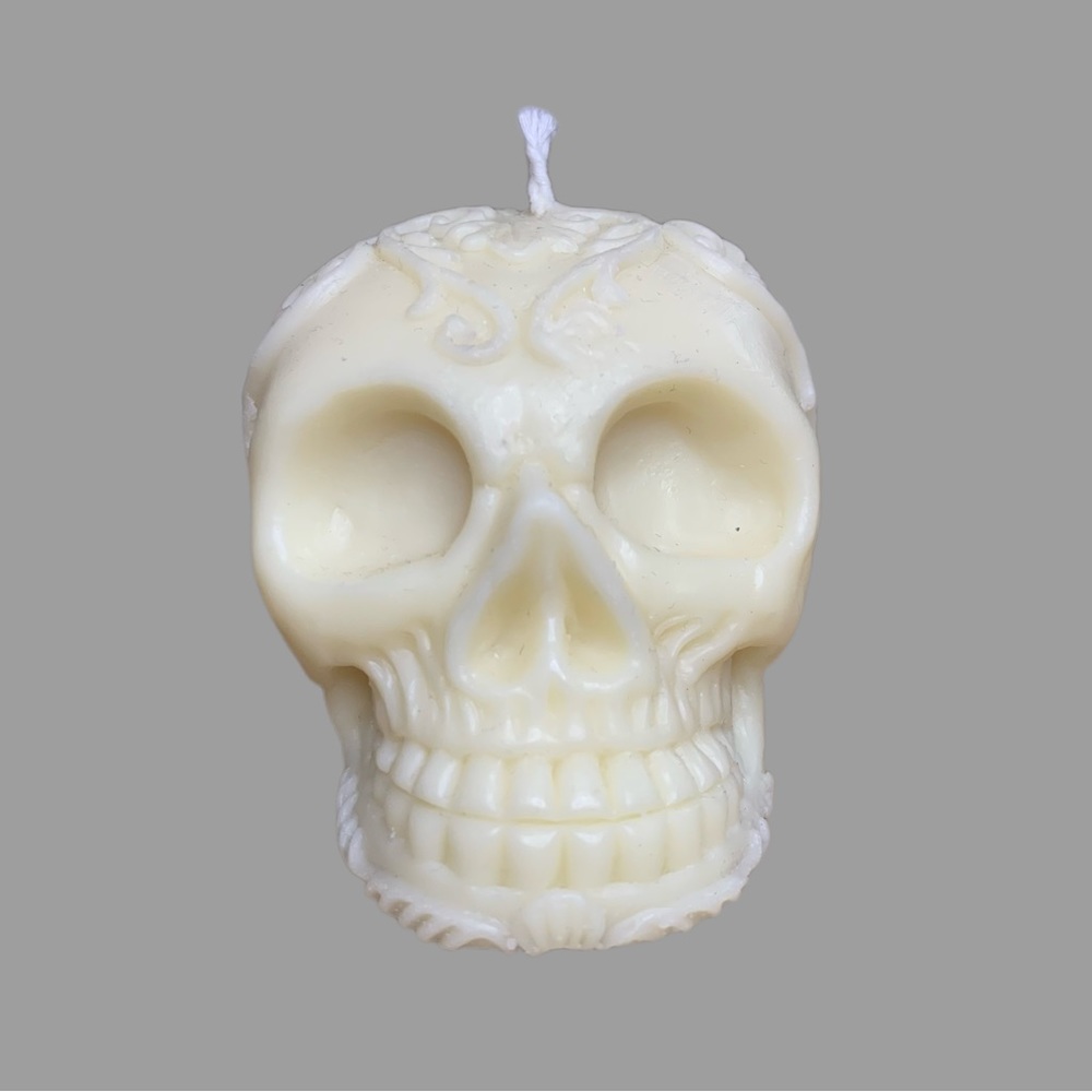 Handmade Candle Halloween Skull Dia de Los Muertos Unscented Cream